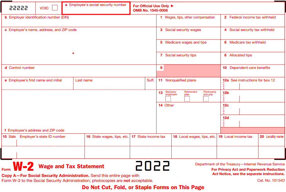 2022 Form W2 for the State of Delaware